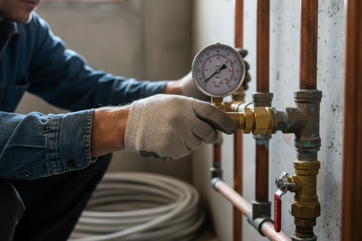 Pressure testing a repaired line during Water Line Repair in Macclenny